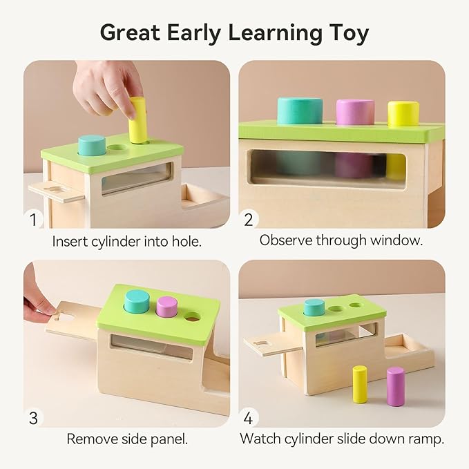 Montessori Wooden Peg Drop Toy | Educational Size Matching Game for Toddlers | Cylindrical Drop Box Toy with Transparent Viewing Window