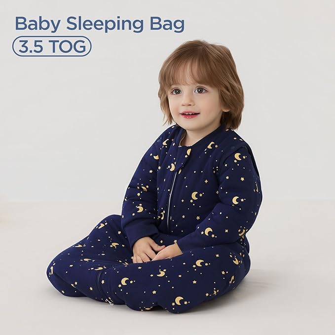 Duomiaomiao 3.5 TOG Baby Sleep Sack 100% Cotton Winter Long Sleeve Baby Wearable Blanket, Super Warm Quilted Comfy Toddler Sleeping Sack