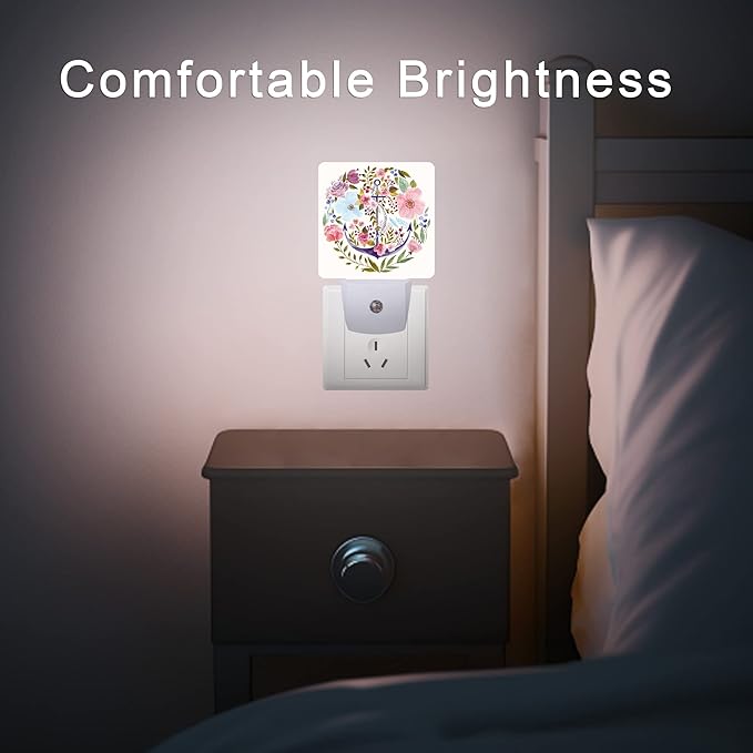 Anchor Night Light,Watercolor Floral Plug in Night Lights 0.5W Sleep Friendly for Boys Girls Led Night Light Dusk to Dawn Sensor Nightlight for Stairway/Hallway/Kitchen