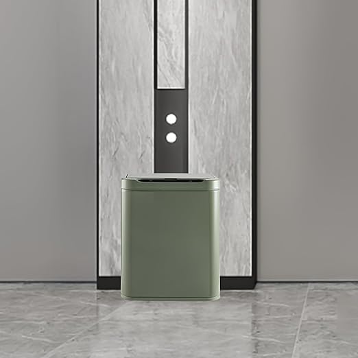 ELPHECO Stainless Steel Office Trash Can Motion Sensor Garbage Can Touchless Smart Trash Can Automatic Waste Bin for Kitchen, Office, Bathroom (Avocado Green, 3.5 Gallons)