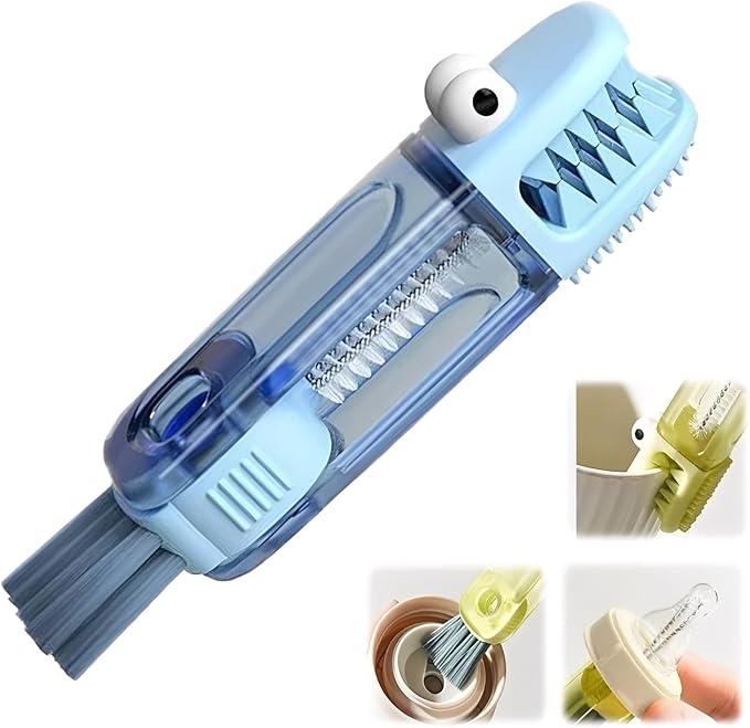 3 in 1 Cup Lid Cleaning Brush, 2025 Upgraded Multifunctional Insulation Bottle Cleaning Tools, Portable Crevice Cleaning Brush Set for Baby Bottle Gap Tight Spaces (#2 Blue)