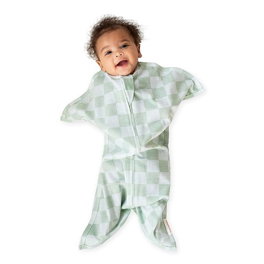 SleepingBaby Zipadee-Zip Transition Swaddle - Cozy Baby Swaddle Blanket with Zipper Convenience - Roomy Wearable Blanket for Easy Diaper Changes - Sea Green/Blue, X-Small (3-6 Month)