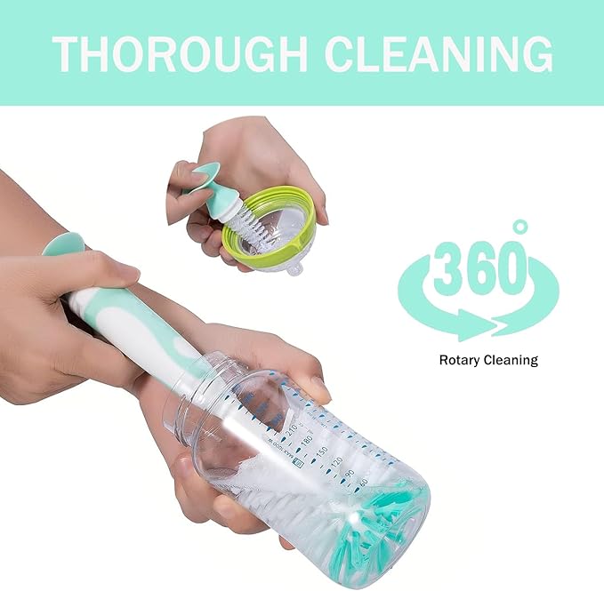 Baby Bottle Brush Set 4 in 1, Baby Bottle Cleaner, with 1P Nylon Bottle Brush, 1P Bottle Cap Brushes, 2P Straw Brushes, Bottle Brush with Nipple Cleaner and Suction Cup, BPA-Free(Green)