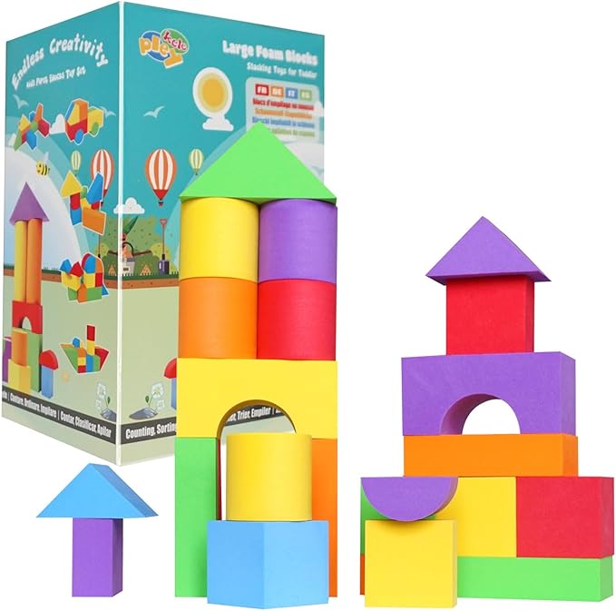 Suitable Size Foam Building Blocks for Toddlers 18M+, Big Soft Stacking Blocks Toys, Baby Bath Toys, Sensory & Early Development Toys for Kids 1.5 Years Up (Starter Kit)