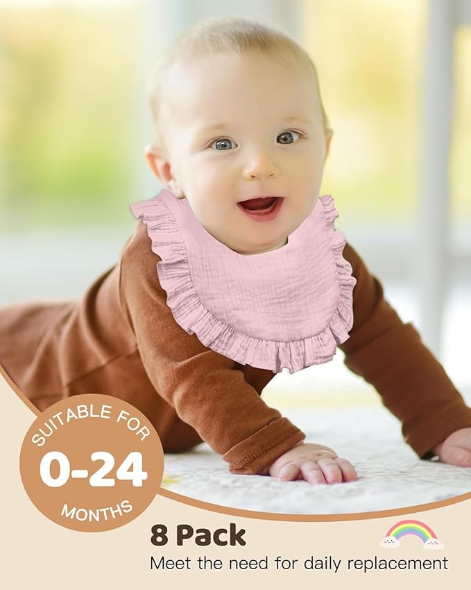 Lictin 8-Pack Muslin Baby Bibs - Bandana Drooling and Teething Bibs, Unisex Cotton