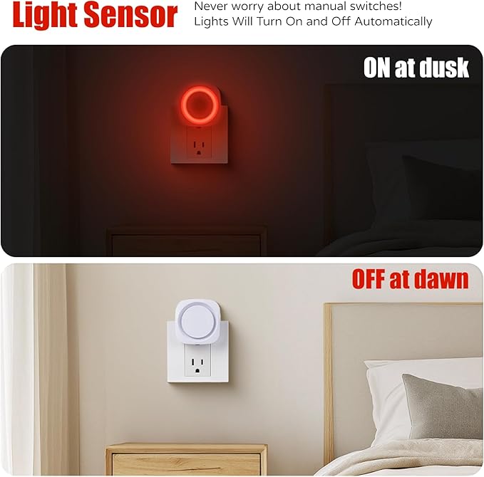 Red Night Lights Plug in to Wall,4 Packs Dimmable Night Light with Auto Dusk to Dawn Sensor,Soft Glow Night Light for Bathroom, Bedroom,Hallway, Stairs, Kitchen,Red