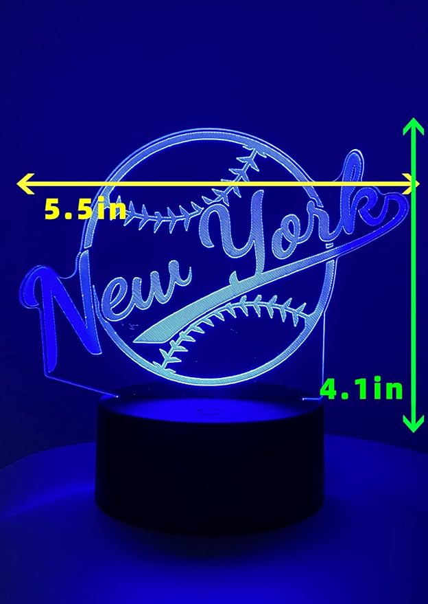 CLORURBANLIVE 3D Baseball New York Night Light 3D Illusion Lamp with Remote Control 16 Color Options Sports Decor Lighting for Fans (New York Multicoloured)