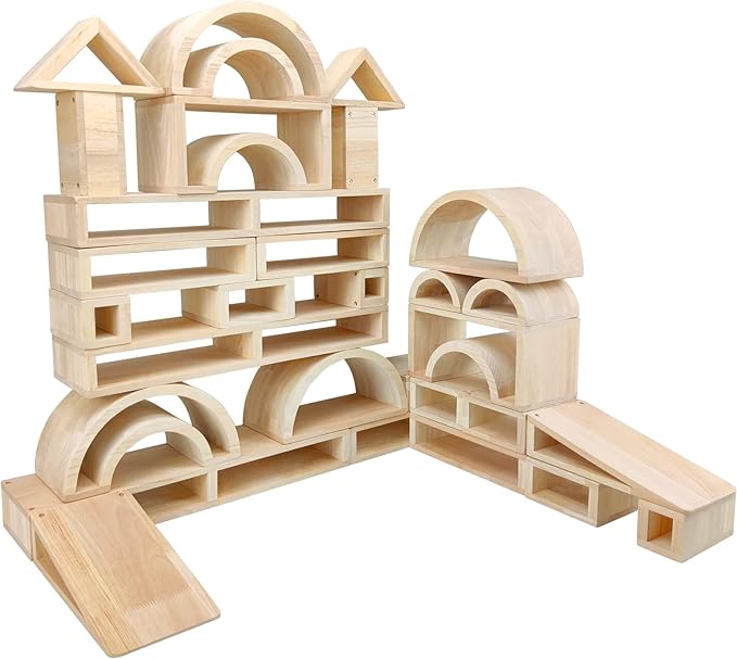 Xylolin Over-Sized Hollow Wooden Block Set for Kids, Natural 29 Piece Set of Large Wood Blocks, Preschool Toddler Building and Stacking Blocks, Wooden Toys Building Blocks for Kindergarten