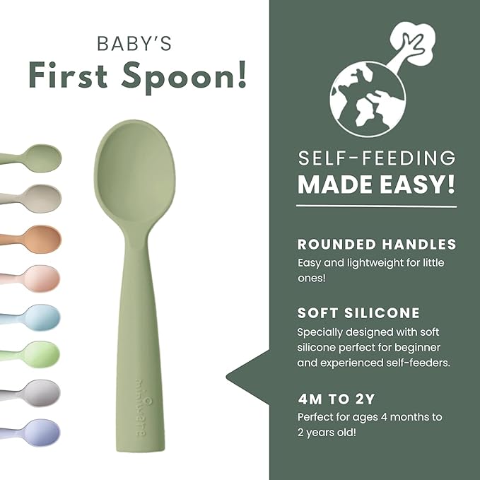 Miniware Silicone Baby Spoon for Training - BPA Free Baby Utensils - Baby Spoons Self Feeding 6 Months | 100% Food Grade Silicone - Modern & Dishwasher Safe Toddler | Dishwasher Safe (Pistachio & Oat)