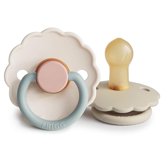 FRIGG Daisy Natural Rubber Baby Pacifier | Made in Denmark | BPA-Free (Cotton Candy/Sandstone, 0-6 Months) 2-Pack