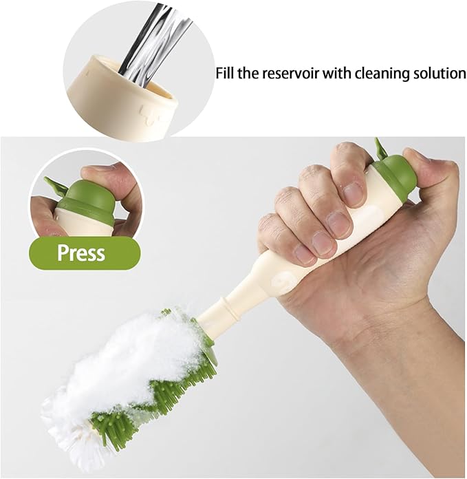 Baby Bottle Cleaning Kit - Liquid-Dispensing Brush System with Nipple & Straw Brushes - New Upgrade