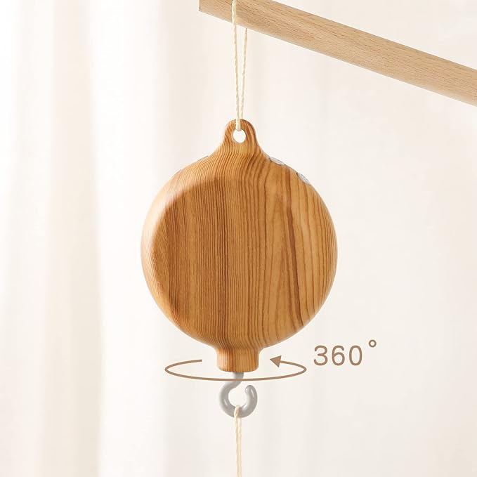 Baby Crib Mobile Musical Box - Mobile Rotary Music Box Imitation Wood - Music Box with Rotating Hook -Crib Mobile Motor Battery Operated Plays 12 Tunes Crib Toys Attachments (Without Arm)