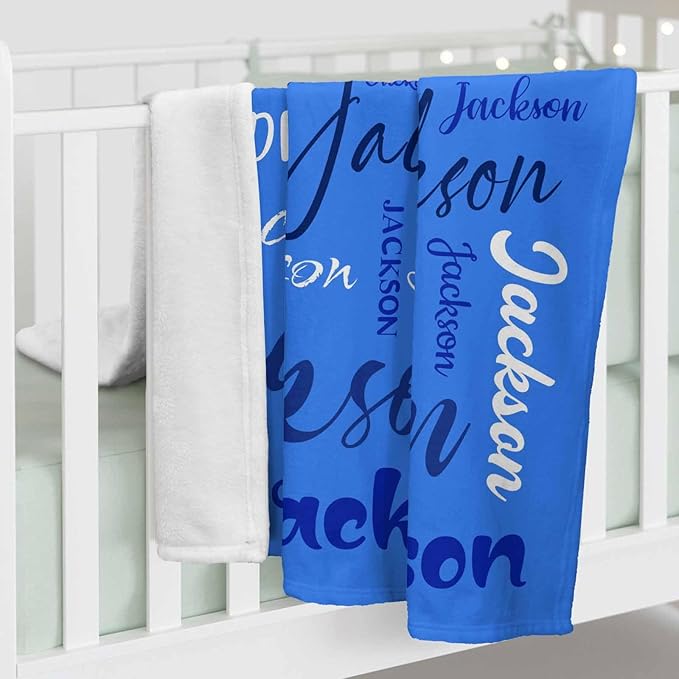 Custom Blanket with Name for Kids Boys Girls, Personalized Name Throw Blanket Sapphire Blue, Cozy and Fluffy Crib Blankets for Birthday Christmas, Customized Toddler Receiving Blankets for New Moms