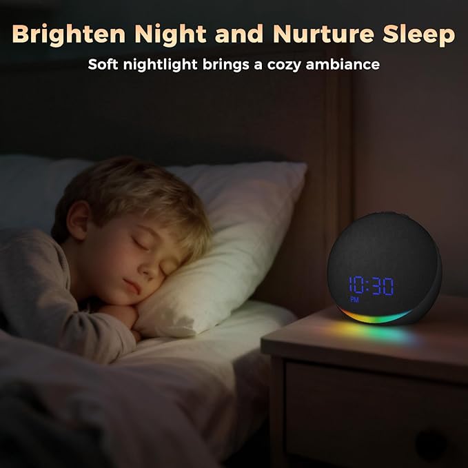 Sound Machine Alarm Clock for Bedroom: 25 Natural Sleep Sounds - White Noise Machine for Adults Kids Baby - Gentle Wake Up Alarm with Bluetooth Speaker - Black