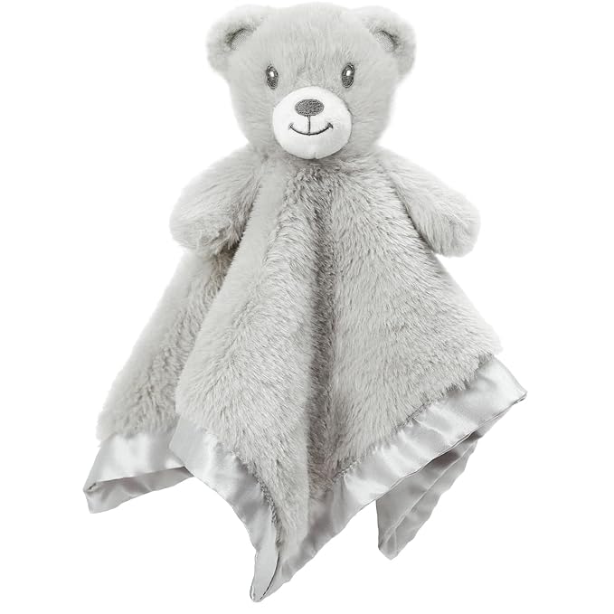 Bear Security Blanket Soft Minky Baby Lovey Animal Plush Blanket Unisex Lovie Gift for Toddler, Boys and Girls, 13.5 Inch (Grey)