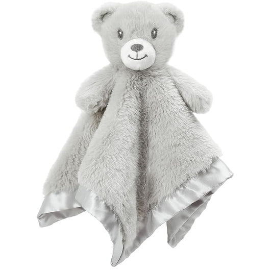Bear Security Blanket Soft Minky Baby Lovey Animal Plush Blanket Unisex Lovie Gift for Toddler, Boys and Girls, 13.5 Inch (Grey)