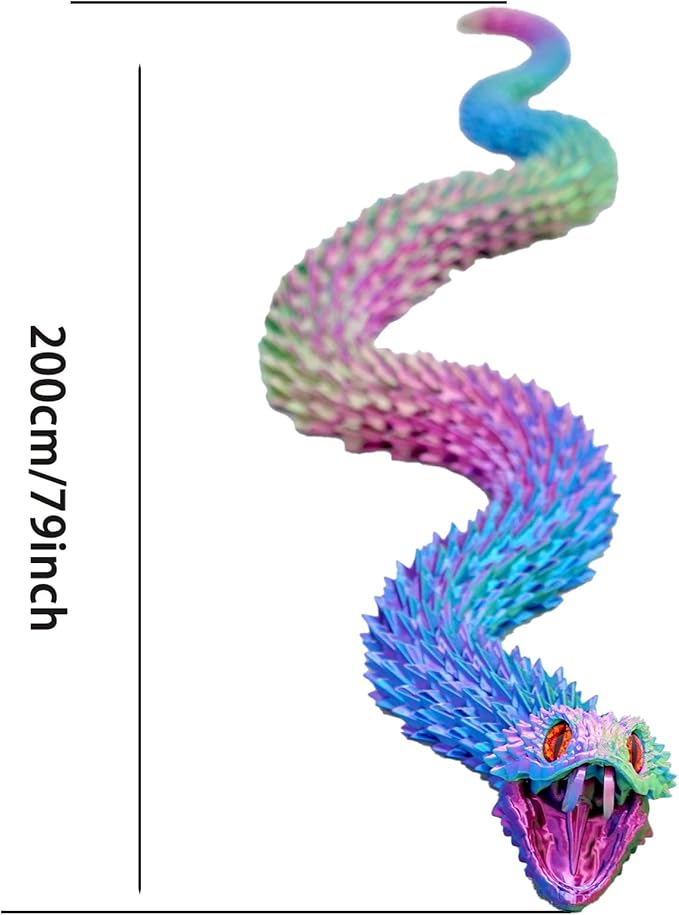47.5inch Super Large 3D Printed Snake Models,Movable Teeth,Flexible Joint Animal lacertid Figurines, Stress Relief, Fidget restlessness, ADHD Toys, Surprise Fantasy Gifts (RGB/79inch)