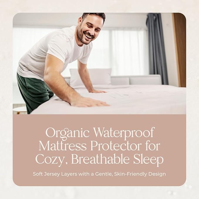 Organic Waterproof Mattress Protector Full Size - 100% Waterproof Mattress Pad with Quiet & Breathable Triple Layer Protection - Fairtrade & GOTS Certified Durable Machine Washable Design (Full)