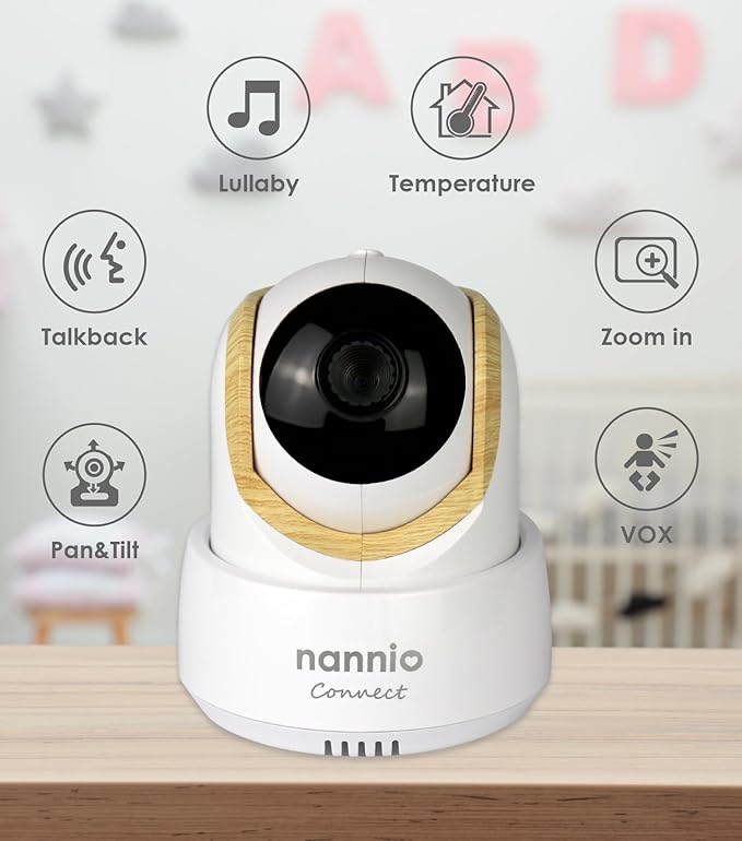 nannio-Connect 5'' Touchscreen Smart Baby Monitor, HD WiFi Camera, Clear Night Vision, Temp. Sensor, Fully Remote Pan Tilt Zoom, 2-Way Audio, Free Smart Phone App, Works with iOS, Android, Ideal Gift