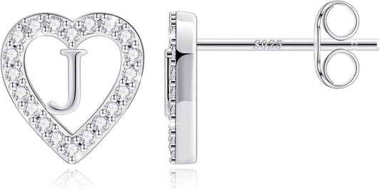 Anoup Christmas Gifts for Grandkids Girls Earrings - S925 Sterling Silver Post CZ Hypoallergenic Stud Heart Initial Earrings for Women Kids Jewelry Stocking Stuffers for Teen Girls Birthday Gifts