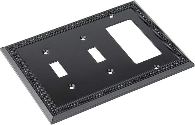 Henne Bery Sunken Pearls Heavy Duty Decorative Wall Plate Switch Plate Outlet Cover (Double Toggle/Single Decorator, Matte Black)