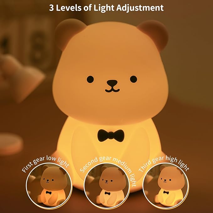 Cute Teddy Bear Night Light, LED Squishy Night Lamp, 7 Colors Dimmable Nursery Nightlight for Kids, Rechargeable Touch Lamp, Dorm Decor, Kids Funny Gifts (Teddy Bear)
