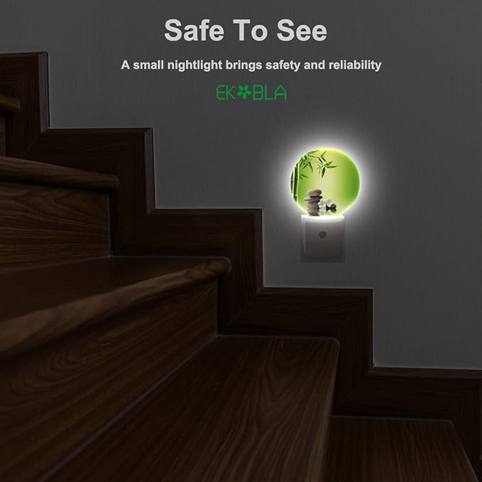 EKOBLA Meditation Night Light Bamboo Zen Stones Oriental Spa Peaceful Night Lights Plug into Wall Auto on/Off LED Round Lamp for Men Women Home Living Room Bathroom