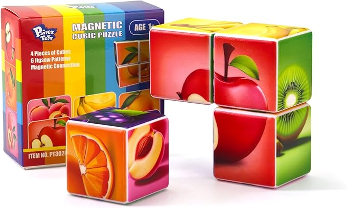 Magnetic Blocks Toddler Toys, 1.65 inch Large Building Cubes for Kids Boys & Girls Age 1+, Fruit Magnet Puzzle Cubes, Preschool Educational Brain Teaser Toys