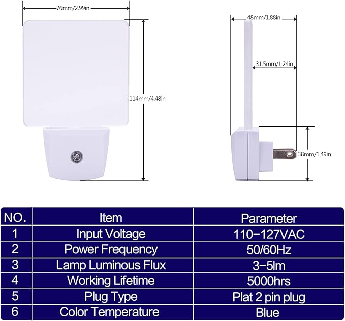 KINUR Blue Night Light,2 Pack LED Night Lights Plug into Wall with Dusk to Dawn sensors, Plug in Night Lights for Kids Room, Bedroom, Bathroom, Baby Nursery,Stair Lights, Hallway Light