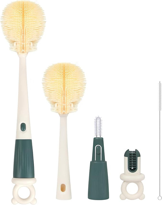 Long Handle Bottle Cleaning Brush Set, 4-in-1 Silicone Baby Bottle Cleaner Brush Kit, Multifunctional Water Bottles Washer for Travel, Baby Bottles, Breast Pump, Spout, Nipple & Straw