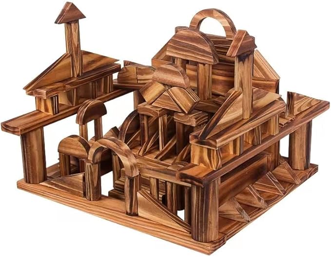 45 pcs Mega Outdoor Carbonized Wooden Building Blocks Set for Kids Toddlers 3-12, Giant Wooden Blocks Big Set for Kindergarten Yard, Jumbo Blocks (Jumbo Set 1#: 34 lbs (15.5kg)