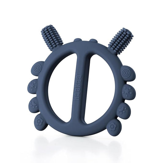 Haakaa Silicone Crab Baby Teether,Teething Toys,360°Baby Toothbrush Head for Infant Self-Brushing Training,Food-Grade Silicone,Steel Blue