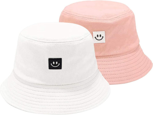 Kids Sun Hat Smile Face Bucket Hat for Girls Boys Summer Sun Protection Cotton Unisex Beach Cap