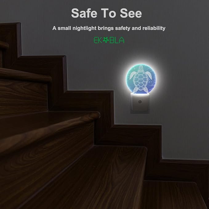 EKOBLA Blue Sea Turtle Night Light Summer Turtle Underwater Vintage Night Lights Plug into Wall Ocean Themed Led Lamp Home Decor for Living Room Bedroom, 0.5W Nightlight