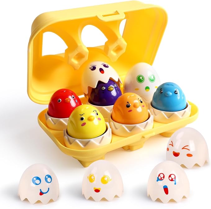 USATDD Egg Toys Hide & Squeak Matching Eggs for Toddlers, Color Recognition Sensory Learning Toys, Fine Motor Skills Montessori Toy for Kids, 6pcs