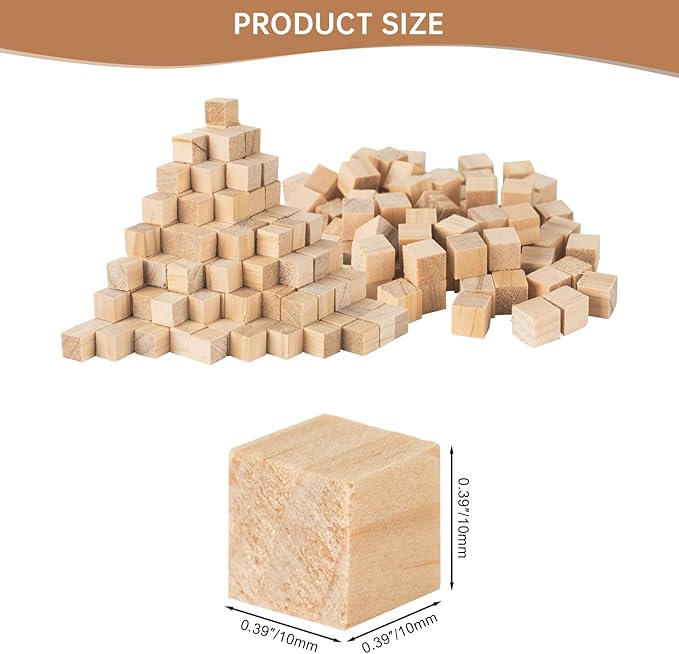 Unfinished Wood Cube Blocks for Crafts, 1cm Wooden Cube, Pack of 500 Small Nature Wood Square Blocks, Wooden Cubes for DIY Arts and Crafts Making