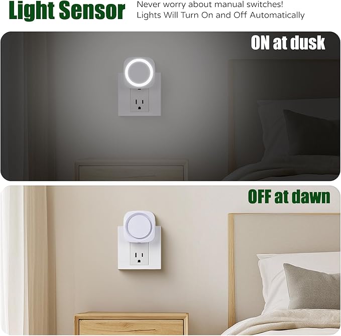 White Night Lights Plug in to Wall,4 Packs Dimmable Night Light with Auto Dusk to Dawn Sensor,Soft Glow Night Light for Bathroom, Bedroom,Hallway, Stairs, Kitchen,White