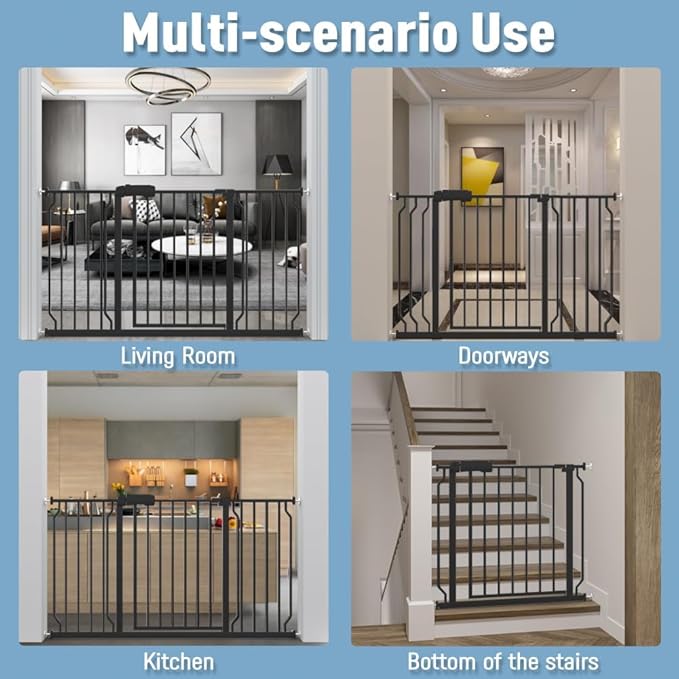 ALLAIBB Extra Wide Pressure Mount Baby Gate Auto Close Black Metal Child Dog Pet Safety Gates with Walk Through for Stairs,Doorways,Kitchen and Living Room (71.65-85.03"/182-218cm)