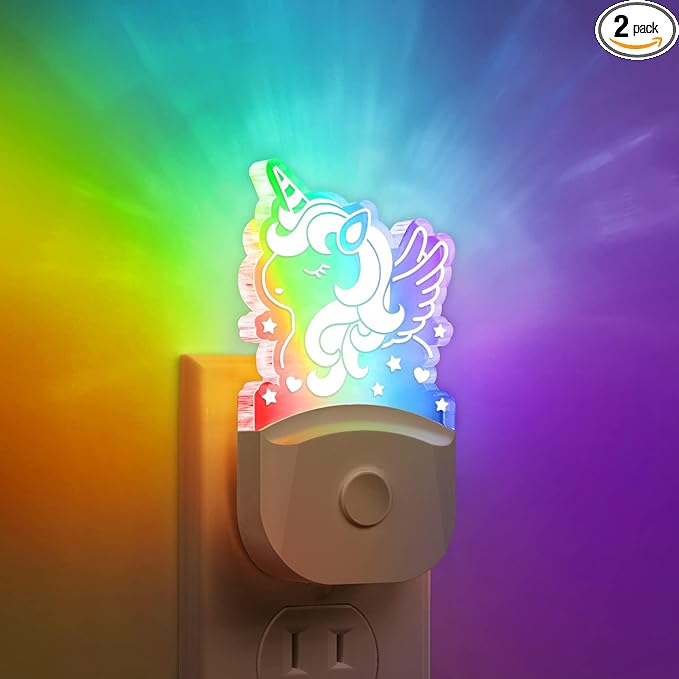 Cute Night Light for Kids [2 Pack], Plug in Night Light, 8 Color Changing Baby Night Light with Dusk to Dawn Sensor, Nightlights for Children, LED Night Lights for Kids Girls Bedroom, Gifts for Girls