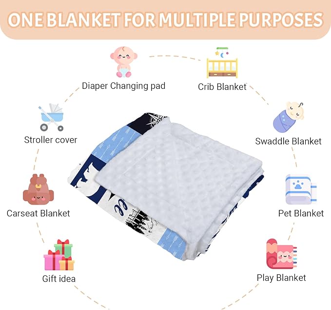 Personalized Baby Blankets for Girls & Boys - Super Soft Easter Blanket with Thick Double-Layer Dotted Backing, Personalized Baby Gifts for Baby Shower from Grandma (Blue, Customize Now)