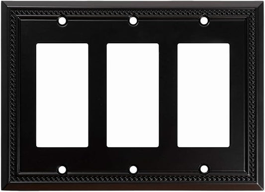 Henne Bery Sunken Pearls Heavy Duty Decorative Wall Plate Switch Plate Outlet Cover (Triple Decorator, Matte Black)