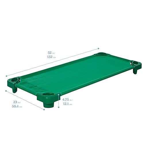 ECR4Kids Stackable Kiddie Cot, Ready-to-Assemble, Standard Size, Classroom Furniture, Green, 6-Pack