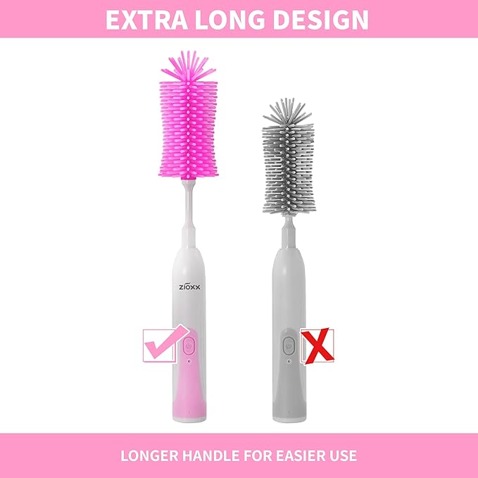 Electric Bottle Brush Cleaner, Portable Electric Baby Bottle Brush Cleaner for Travel, Rechargable Travel Bottle Cleaner Kit with Nipple & Straw Brush, Perfect Mom Essentials After Birth Gift, Pink