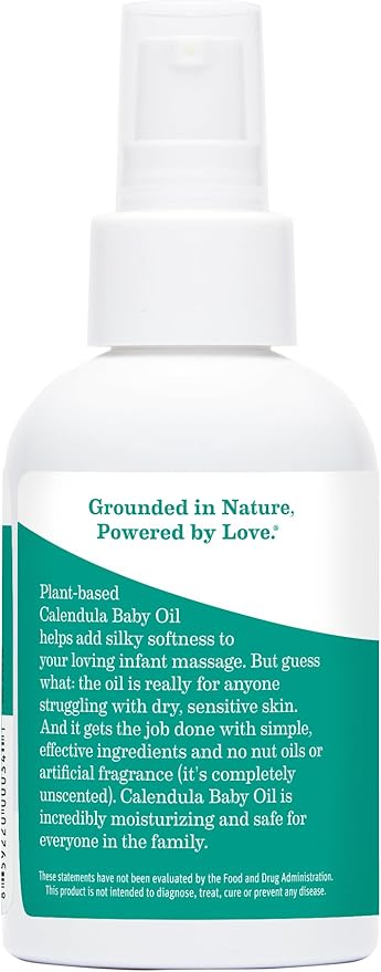 Earth Mama Calendula Baby Oil | Massage Oil for Newborn Skin Care, Dry Skin & Scalp Moisturizer, Fragrance Free, 4-Fluid Ounce (2-Pack)