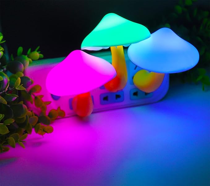 AUSAYE 3 Pack Sensor LED Night Light Plug in Lamp 7 Color Changing Mushroom Light Cute Night Lights for Adults Kids NightLight Bedroom,Bathroom,Toilet,Hallway,Stairs,Kitchen,Basement