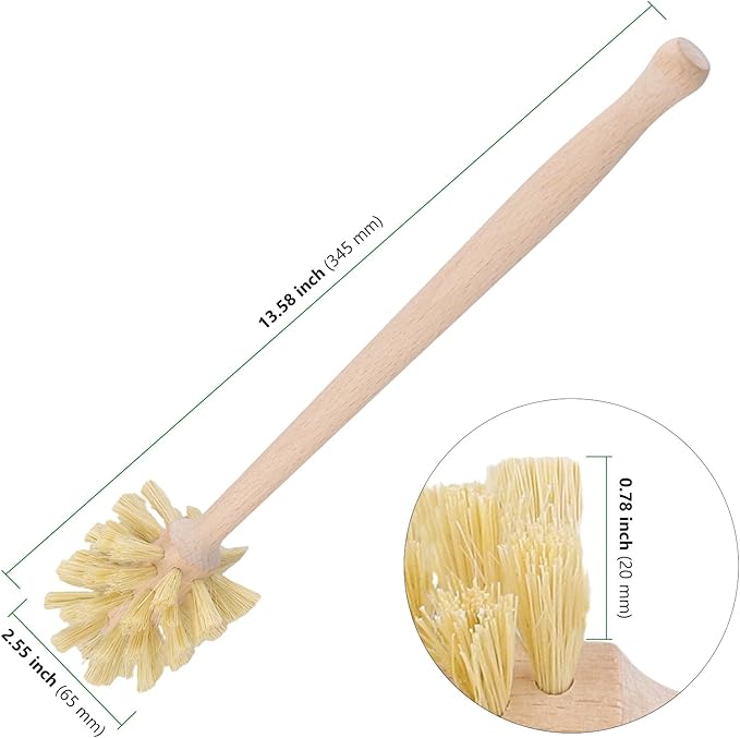 HAKZEON 4 Pack Wood Bottle Brush 14 Inch Extra Long Beechwood Handle and Sisal Bristles, Kitchen Bottle Brush for Scrubs Wide Mouth Jars, Cups, Tumblers, Dishes, Vases