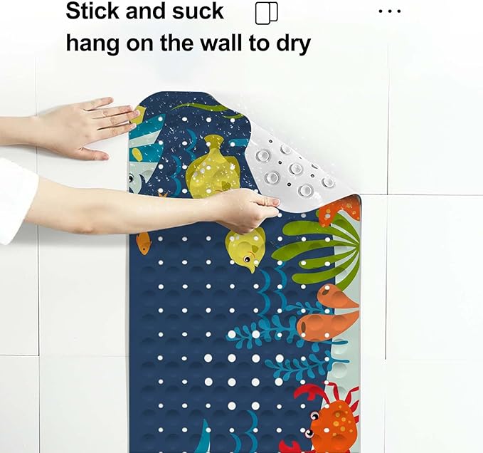 LNOND Bath Mat for Tub for Kids, Ocean Sharks Bathtub Mat, Kids Bath Mats for Bathroom Non Slip with Drain Holes and Suction Cups,Machine Washable (40 X 16 Inch)