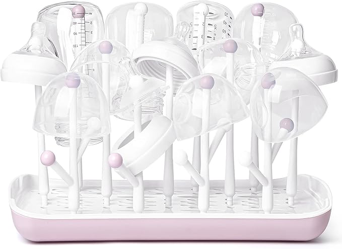 Termichy Baby Bottle Drying Rack, Large Capacity Baby Bottle Rack for Bottles, Dry Rack with Removable Water Tray(Pink)