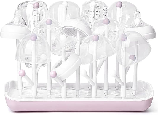 Termichy Baby Bottle Drying Rack, Large Capacity Baby Bottle Rack for Bottles, Dry Rack with Removable Water Tray(Pink)