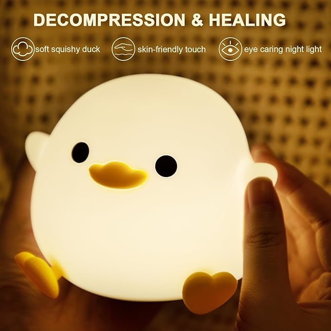 Duck Night Light, Dodo Duck Lamp Silicone LED Table Lamp, Rechargeable Ducky Light with Touch Control Timer, Nursery Bedside Lamp for Kids Bedroom Room Decor